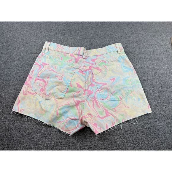 Zara Women's 10 Pastel Multi-Color Frayed Hem Swirl Print Tie Die Denim Shorts‎ - Picture 2 of 7